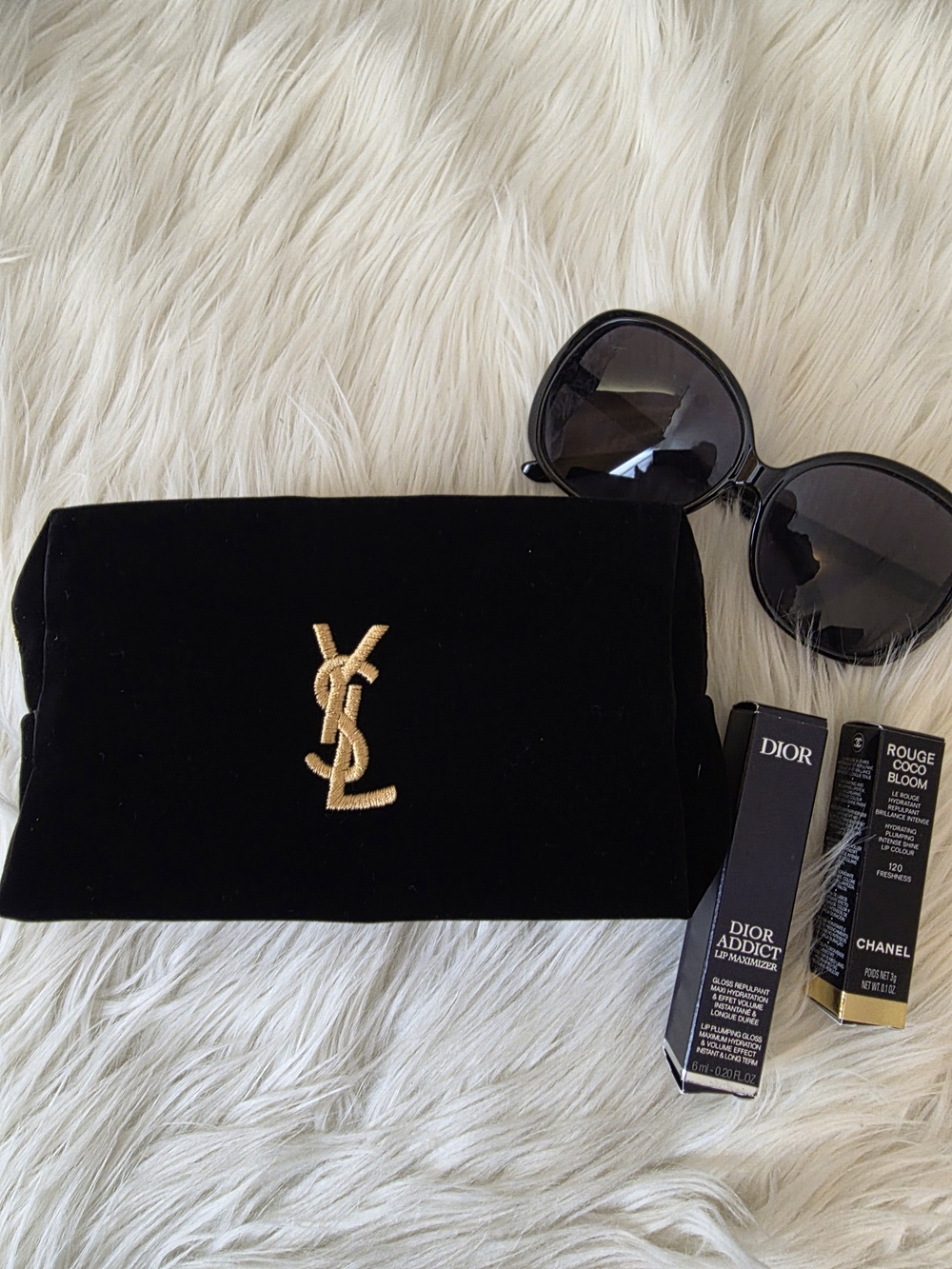 Black Velvet Clutch Make Up Pouch with Gold Logo